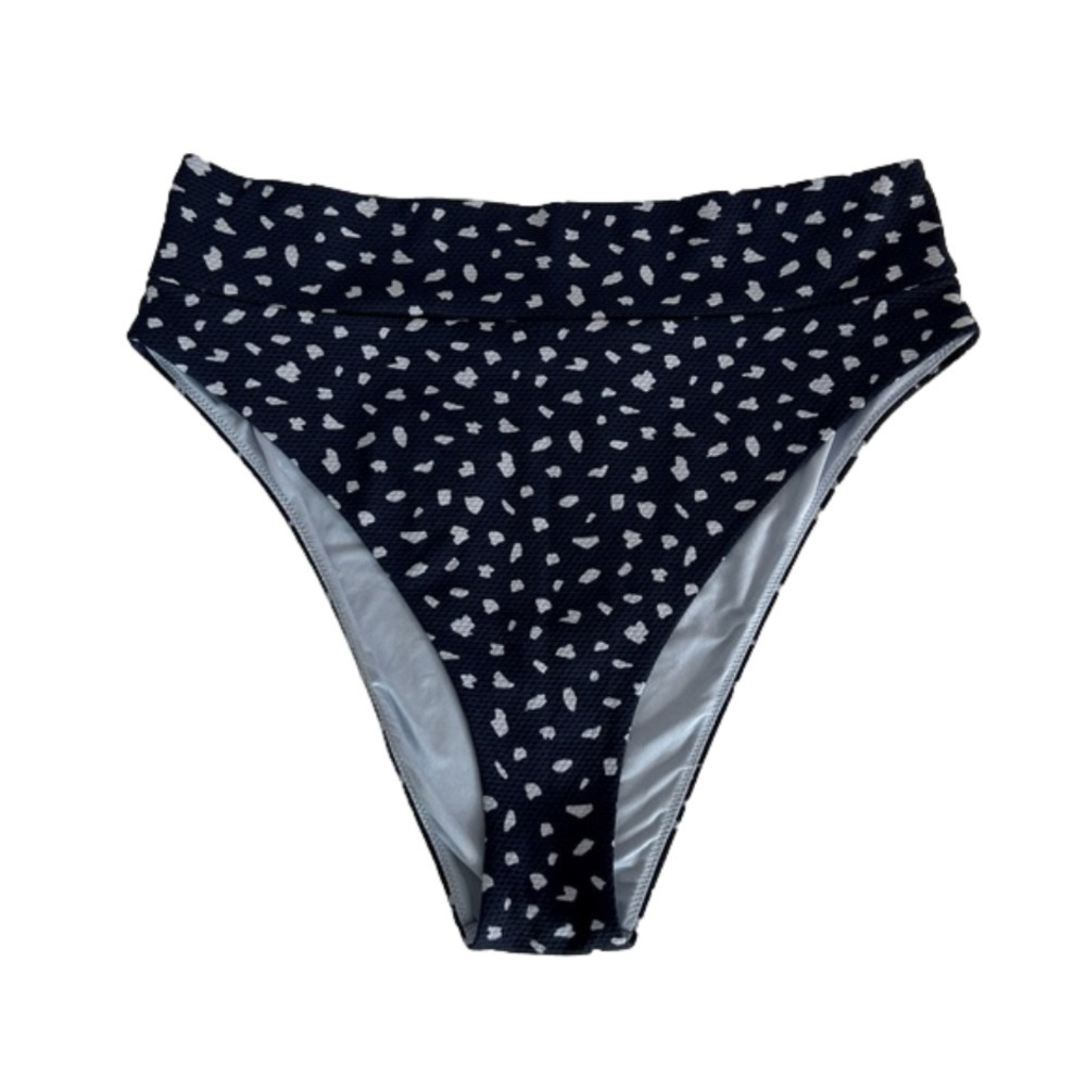 Aerie High Cut Cheeky Swim Suit Bottoms Size Large Navy Light Blue Patterned